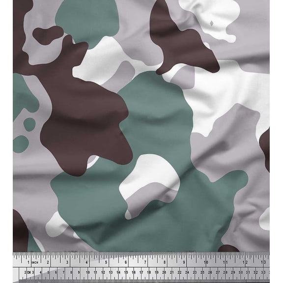 Soimoi Poly Georgette Fabric Two Tone With Grey Camouflage Printed Fabric 1 Yard 42 Inch Wide