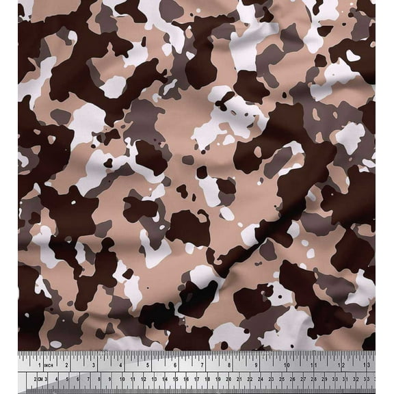 Soimoi Poly Georgette Fabric Two Tone With White Camouflage Decor Fabric Printed Yard 42 Inch Wide