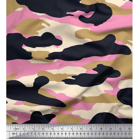 Soimoi Poly Georgette Fabric Two Tone With White Camouflage Print Fabric by Yard 42 Inch Wide