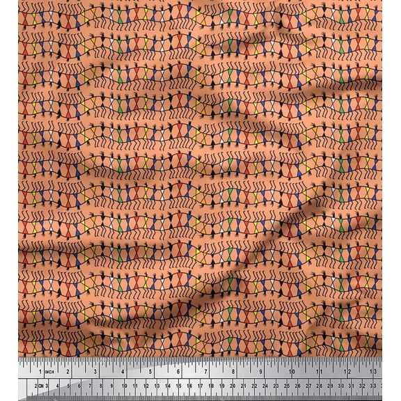 Soimoi Poly Georgette Fabric Warli Art African Printed Fabric 1 Yard 52 Inch Wide