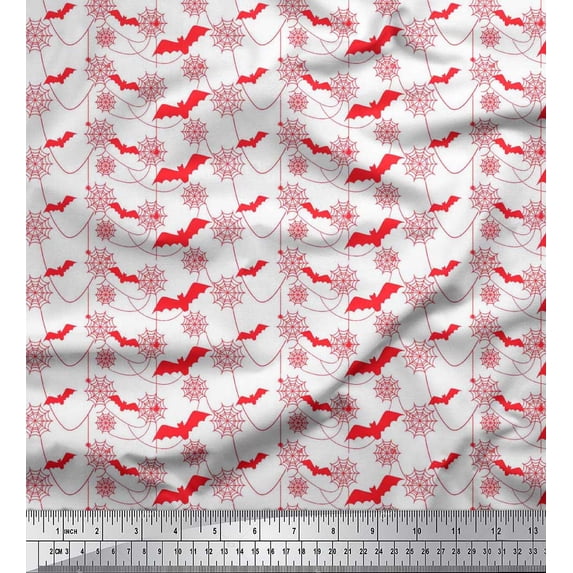 Soimoi Poly Georgette Fabric Web,Spider & Bat Halloween Print Fabric by The Yard 42 Inch Wide