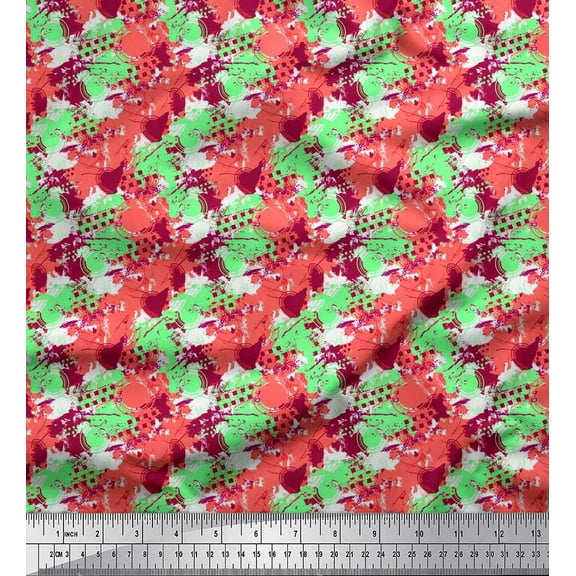 Soimoi Poly Georgette Fabric circle & brush stroke Abstract Fabric Prints By Yard 42 Inch Wide
