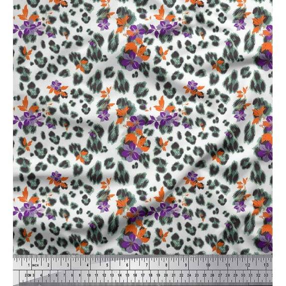 Soimoi Poly Georgette Fabric leaves,floral & leopard Animal Skin Print Fabric by Yard 42 Inch Wide