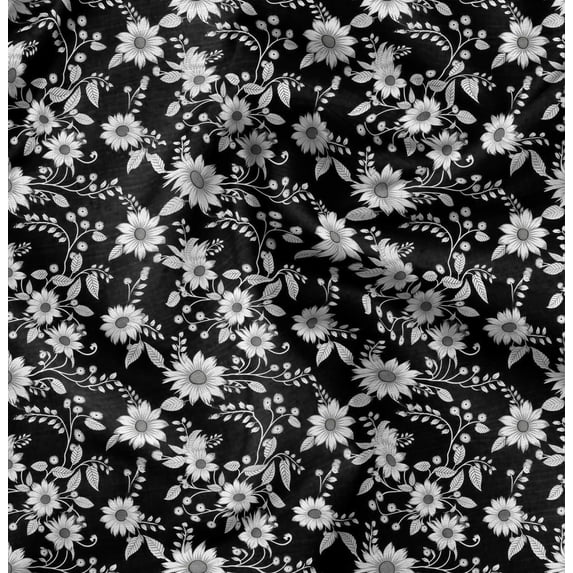 Soimoi Poly Taffeta Black Fabric By the Yard - 56 Inch Wide - Florals Print Fabric - Elegant and Timeless Patterns for Fashion and Home Decor Printed Fabric