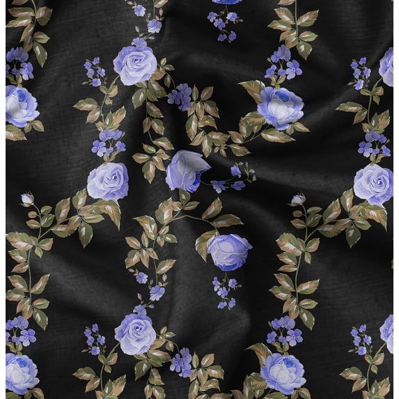 Soimoi Poly Taffeta Black Fabric By the Yard - 56 Inch Wide - Leaves Print Fabric - Floral Elegant & Beautiful Patterns for and Home Decor Printed Fabric