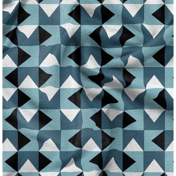 Soimoi Poly Taffeta Blue Fabric By the Yard - 56 Inch Wide - Ikat Geometric Print Fabric - Ethnic and Bohemian Patterns for Trendy Projects Printed Fabric