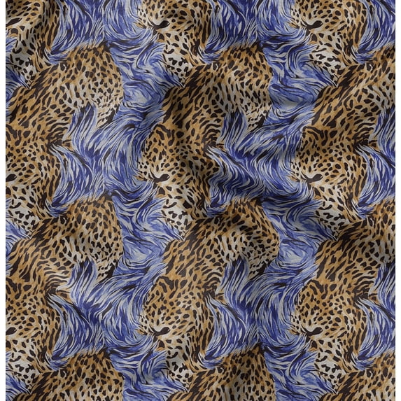 Soimoi Poly Taffeta Brown Fabric By the Yard - 56 Inch Wide - Leopard Animal Skin Print Textile - Stylish and Trendy Patterns for Apparel Printed Fabric