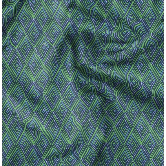 Soimoi Poly Taffeta Green Fabric By the Yard - 56 Inch Wide - African Tribal Material - Artistic and Modern Patterns for Various Uses Printed Fabric