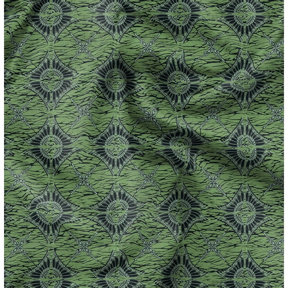 Soimoi Poly Taffeta Green Fabric By the Yard - 56 Inch Wide - African Tribal Material - Artistic and Modern Patterns for Various Uses Printed Fabric