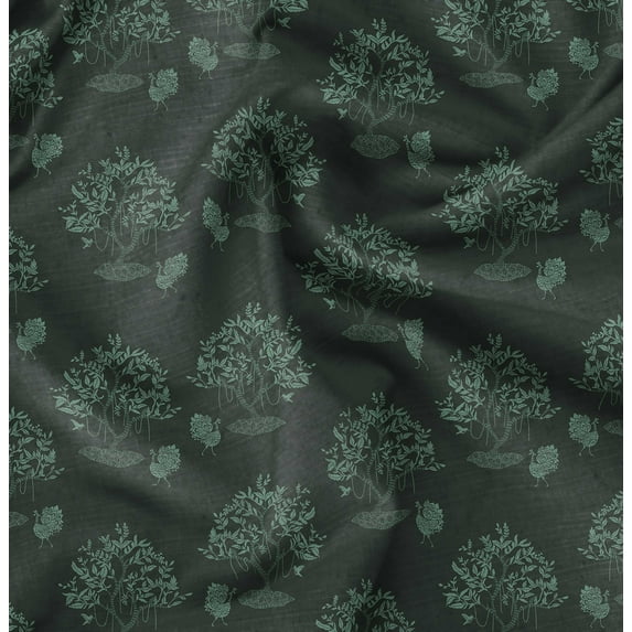 Soimoi Poly Taffeta Green Fabric By the Yard - 56 Inch Wide - Tree Fabric - Botanical Beauty Elegance Printed Fabric