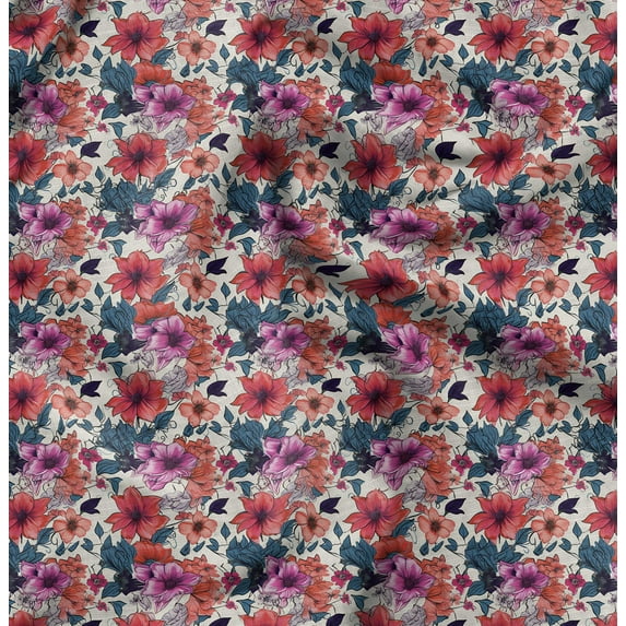 Soimoi Poly Taffeta Multicolor Fabric By the Yard - 56 Inch Wide - Florals Print Fabric - Elegant and Timeless Patterns for Fashion and Home Decor Printed Fabric