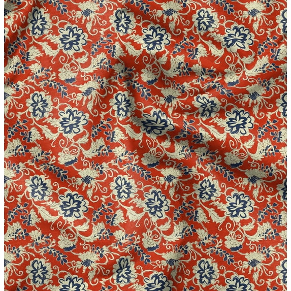 Soimoi Poly Taffeta Orange Fabric By the Yard - 56 Inch Wide - Florals Print Fabric - Elegant and Timeless Patterns for Fashion and Home Decor Printed Fabric