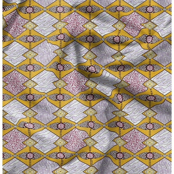 Soimoi Poly Taffeta Yellow Fabric By the Yard - 56 Inch Wide - African Tribal Material - Artistic and Modern Patterns for Various Uses Printed Fabric