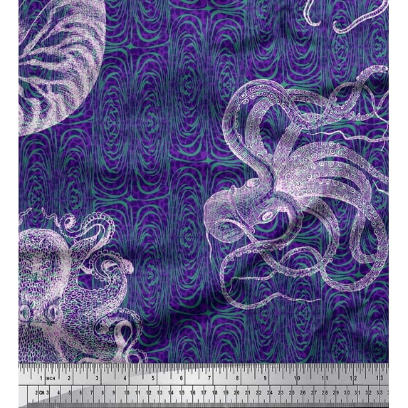 Soimoi Polyester Crepe Fabric Animal Skin,Shell & Octopus Ocean Print Fabric by Yard 52 Inch Wide