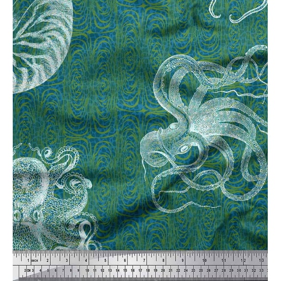 Soimoi Polyester Crepe Fabric Animal Skin,Shell & Octopus Ocean Printed Craft Fabric by The Yard 42 Inch Wide