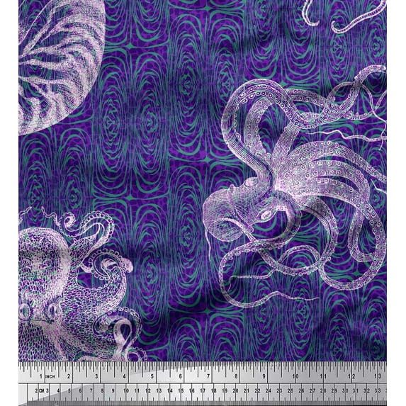 Soimoi Polyester Crepe Fabric Animal Skin,Shell & Octopus Ocean Printed Fabric 1 Yard 42 Inch Wide