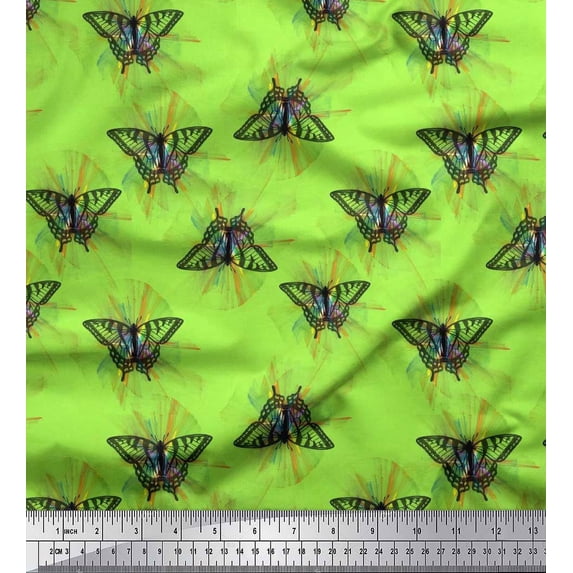 Soimoi Polyester Crepe Fabric Artistic Butterfly Print Fabric by Yard 42 Inch Wide