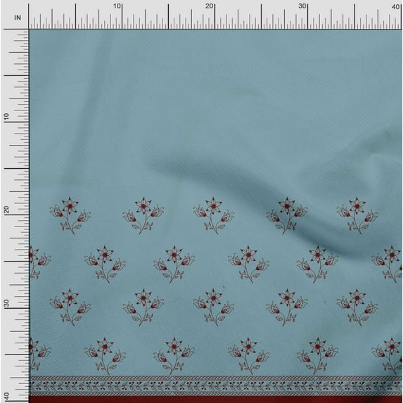 Soimoi Polyester Crepe Fabric Artistic Leaves & Flower Panel Print Fabric by The Yard 42 Inch Wide