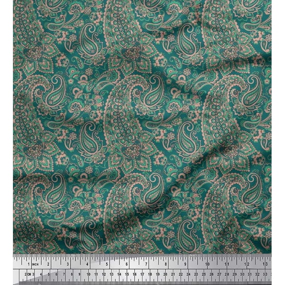 Soimoi Polyester Crepe Fabric Artistic Paisley Print Sewing Fabric Yard 42 Inch Wide