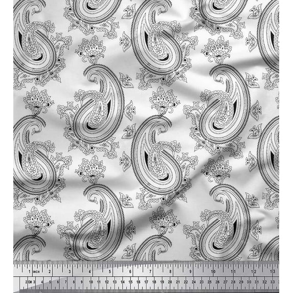 Soimoi Polyester Crepe Fabric Artistic Paisley Printed Fabric 1 Yard 42 Inch Wide