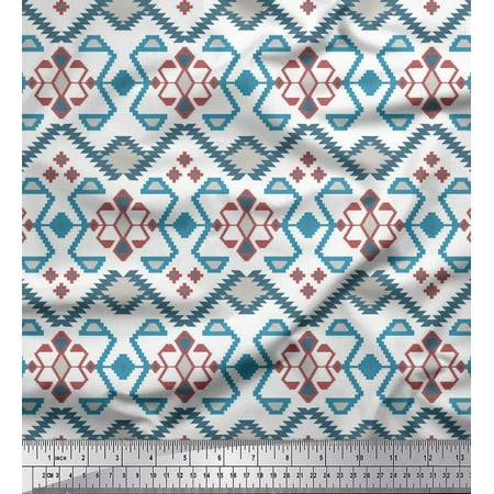 Soimoi Polyester Crepe Fabric Aztec & Ikat Kilim Print Sewing Fabric Yard 42 Inch Wide