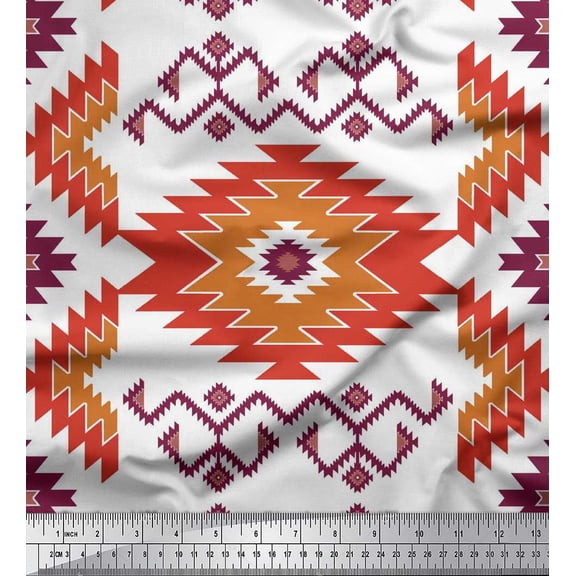 Soimoi Polyester Crepe Fabric Aztec Kilim Decor Fabric Printed Yard 52 Inch Wide