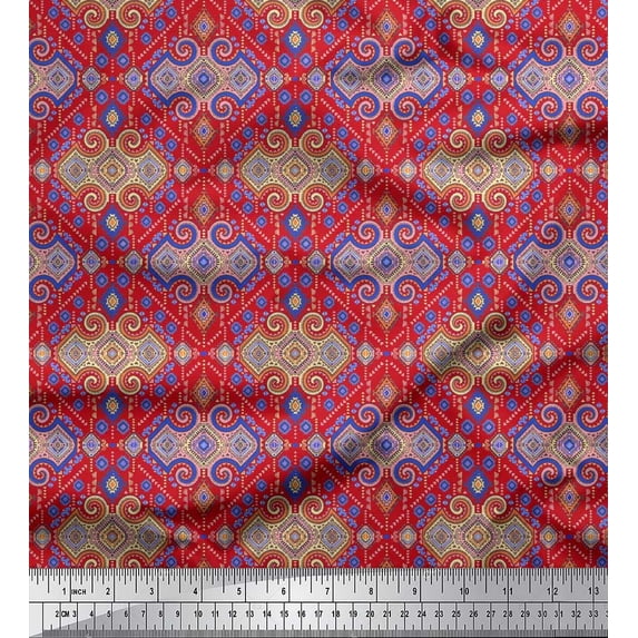 Soimoi Polyester Crepe Fabric Aztec Kilim Print Fabric by The Yard 42 Inch Wide