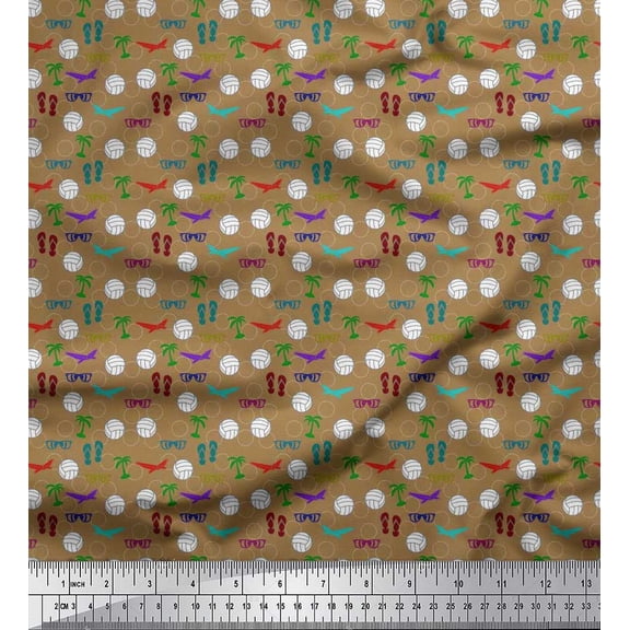 Soimoi Polyester Crepe Fabric Basketball,Slippers & Goggles Summer Designs Print Fabric by The Yard 42 Inch Wide