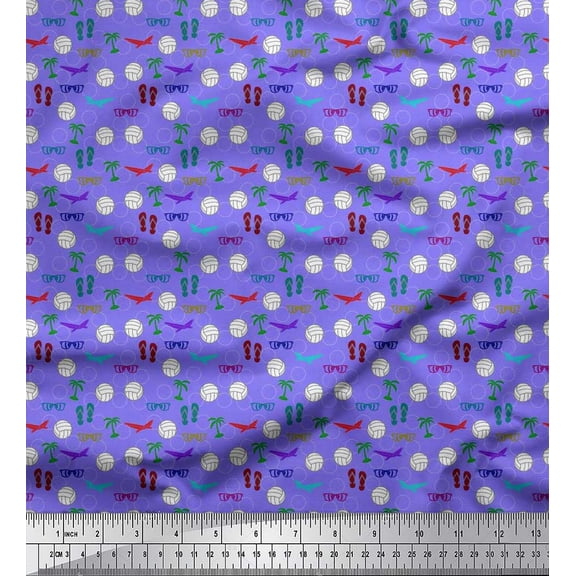 Soimoi Polyester Crepe Fabric Basketball,Slippers & Goggles Summer Designs Printed Fabric 1 Yard 42 Inch Wide