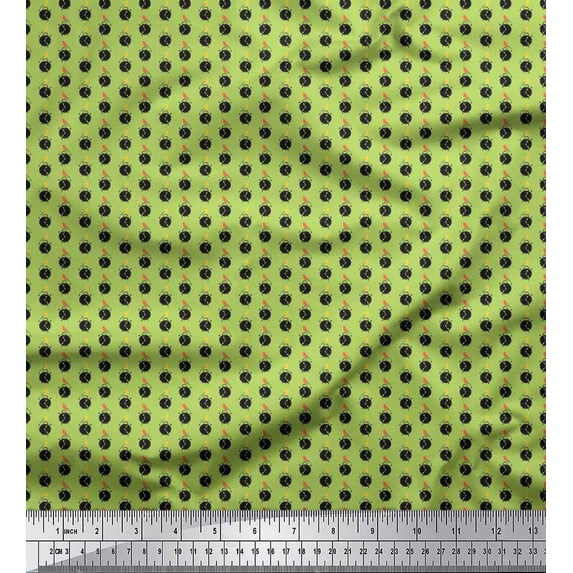 Soimoi Polyester Crepe Fabric Bird & Alarm Clock Vintage Printed Craft Fabric by The Yard 42 Inch Wide