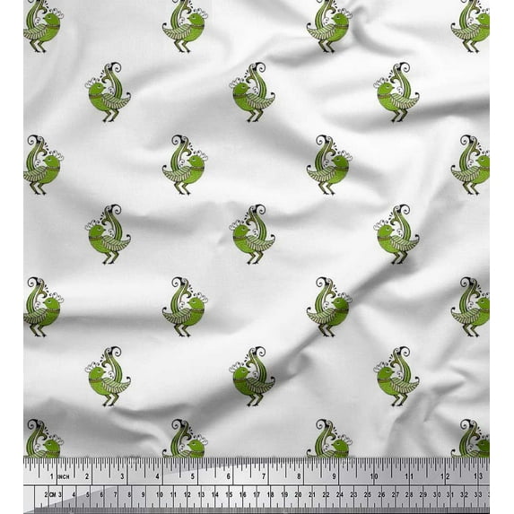 Soimoi Polyester Crepe Fabric Bird Block Print Fabric by The Yard 52 Inch Wide