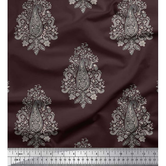 Soimoi Polyester Crepe Fabric Block Paisley Print Fabric by Yard 42 Inch Wide