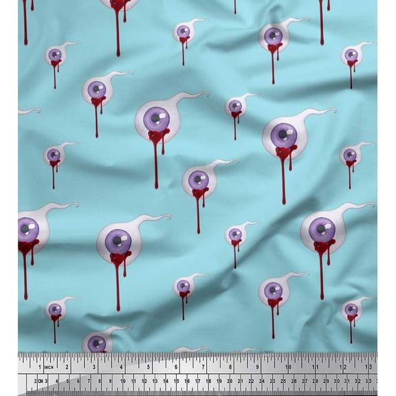 Soimoi Polyester Crepe Fabric Bloody Eyes Halloween Printed Craft Fabric by The Yard 42 Inch Wide