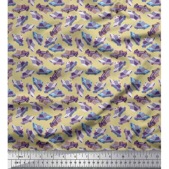 Soimoi Polyester Crepe Fabric Car Transport Print Fabric by The Yard 42 Inch Wide