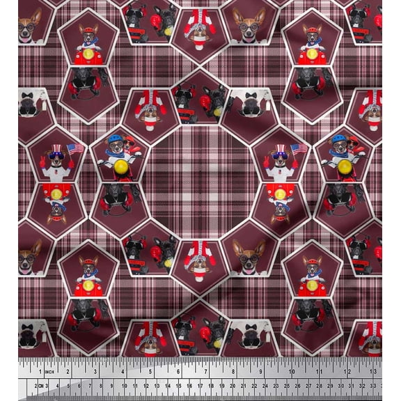 Soimoi Polyester Crepe Fabric Check,Geometric & Dogs Patchwork Printed Craft Fabric by The Yard 42 Inch Wide