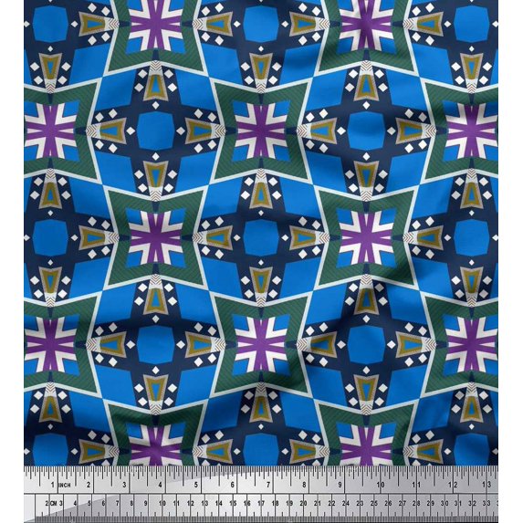 Soimoi Polyester Crepe Fabric Check & Geometric Printed Fabric 1 Yard 52 Inch Wide