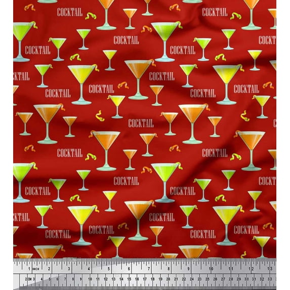 Soimoi Polyester Crepe Fabric Cocktail Summer Designs Printed Fabric 1 Yard 52 Inch Wide