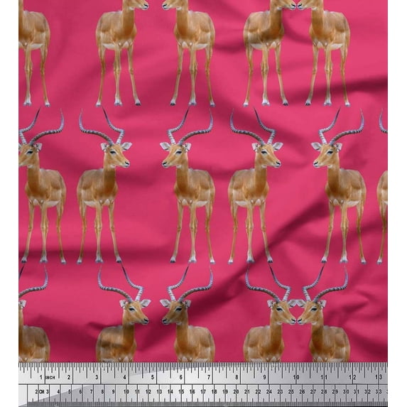 Soimoi Polyester Crepe Fabric Deer Animal Fabric Prints by Yard 42 Inch Wide