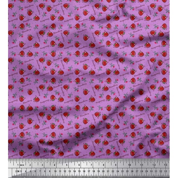 Soimoi Polyester Crepe Fabric Dot,Floral & Strawberry Fruits Print Sewing Fabric Yard 42 Inch Wide