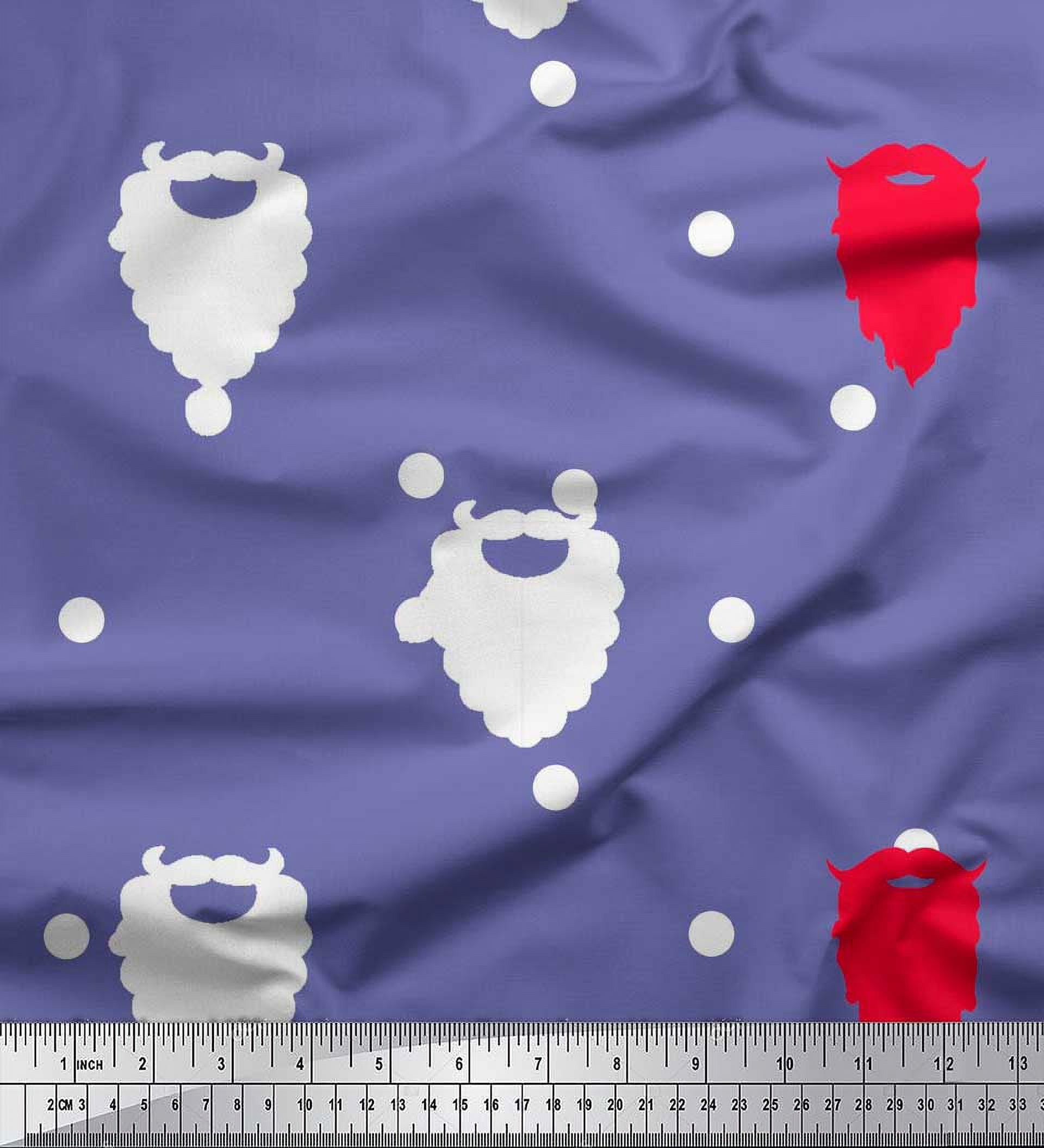 Soimoi Polyester Crepe Fabric Dot & Santa Moustache Christmas Print Sewing Fabric Yard 52 Inch Wide