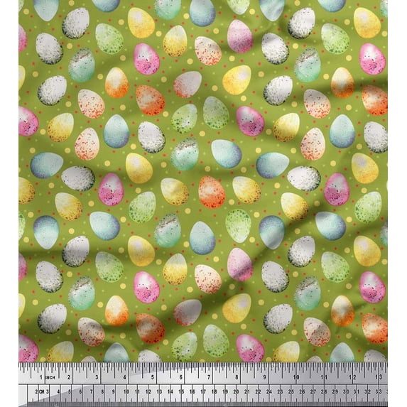 Soimoi Polyester Crepe Fabric Egg Easter Print Fabric by The Yard 42 Inch Wide