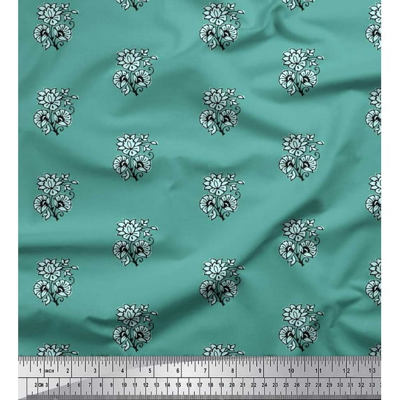 Soimoi Polyester Crepe Fabric Floral Block Print Fabric by The Yard 42 Inch Wide