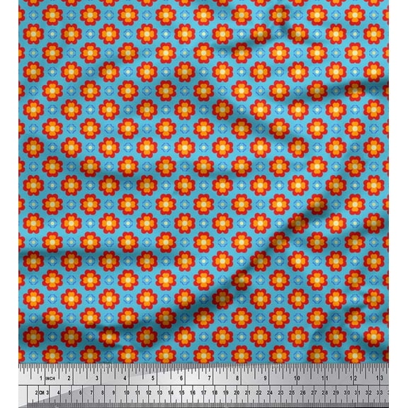 Soimoi Polyester Crepe Fabric Floral Clip Art Printed Fabric 1 Yard 42 Inch Wide