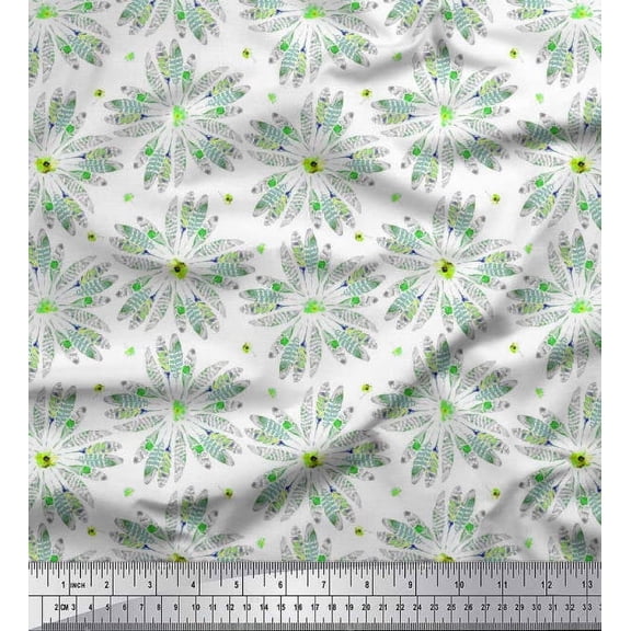 Soimoi Polyester Crepe Fabric Floral & Feather Night Wear Print Fabric by The Yard 42 Inch Wide