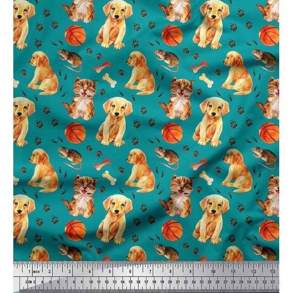 Soimoi Polyester Crepe Fabric Footprint,Dog & Cat Animal Decor Fabric Printed Yard 42 Inch Wide
