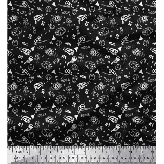 Soimoi Polyester Crepe Fabric Geometric Sign,Flag & Football Sports Print Fabric by The Yard 52 Inch Wide