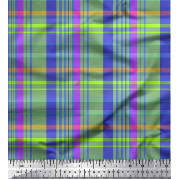 Soimoi Polyester Crepe Fabric Gingham Check Print Fabric by The Yard 52 Inch Wide