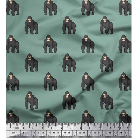Soimoi Polyester Crepe Fabric Gorilla Animal Print Fabric by The Yard 52 Inch Wide
