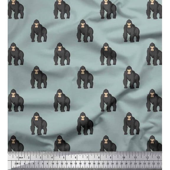 Soimoi Polyester Crepe Fabric Gorilla Animal Printed Fabric 1 Yard 42 Inch Wide