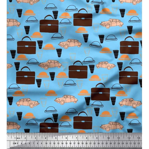 Soimoi Polyester Crepe Fabric Hat,Car & Suitcase Travel Print Fabric by The Yard 42 Inch Wide